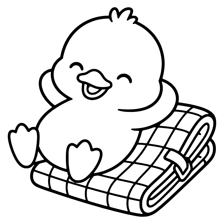 Laughing Duckling Lounging on a Folded Checkered Blanket — free animal SVG cut file
