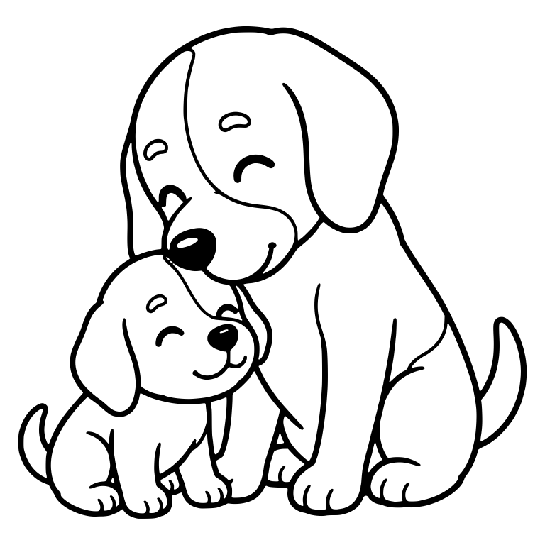 Beagle Cuddling Small Pup with Happy Closed Eyes — free animal SVG cut file