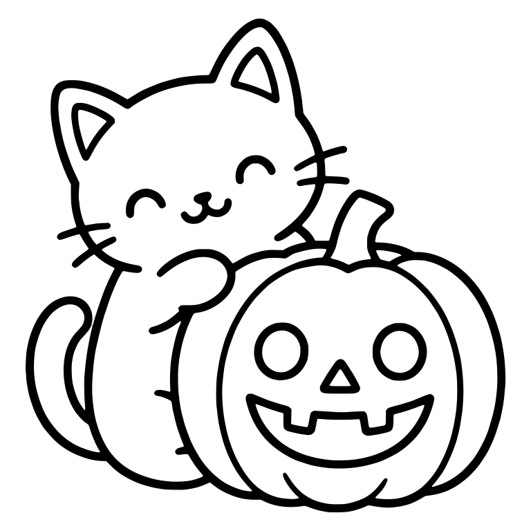 Happy Cat Hugging Side of Carved Jack-O-Lantern — free animal SVG cut file
