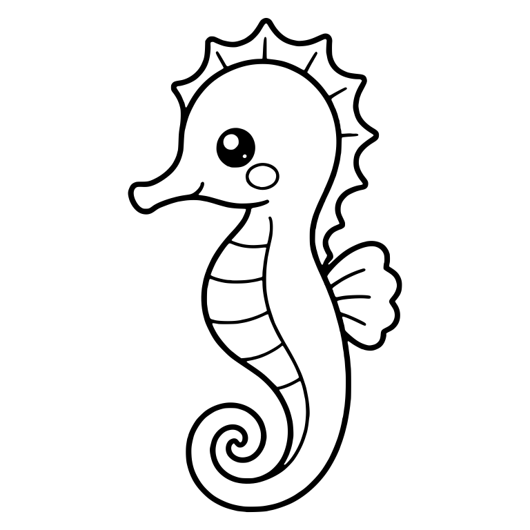 Kawaii Seahorse with Spiky Crest and Banded Belly — free animal SVG cut file