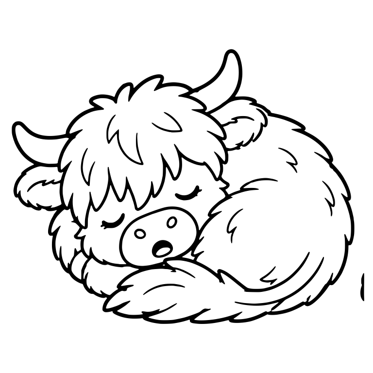 Snoring Highland Cow Curled Up With Open Mouth — free animal SVG cut file
