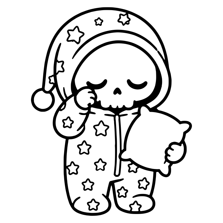 Sleepy Grim Reaper in Star Onesie Hugging a Pillow — free characters SVG cut file