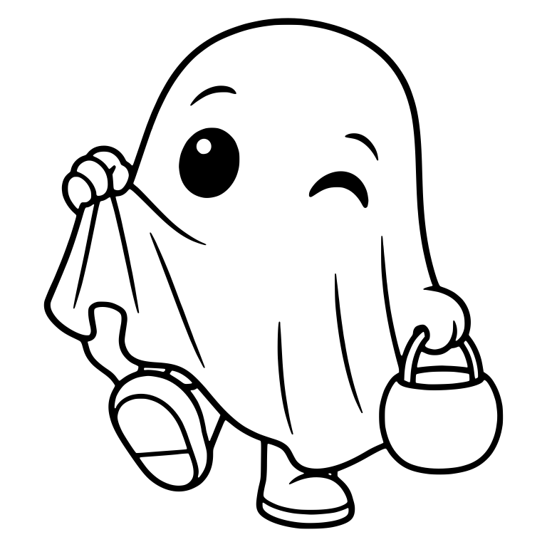Winking Sheet Ghost Strolling With Plain Pail — free fantasy-creature SVG cut file