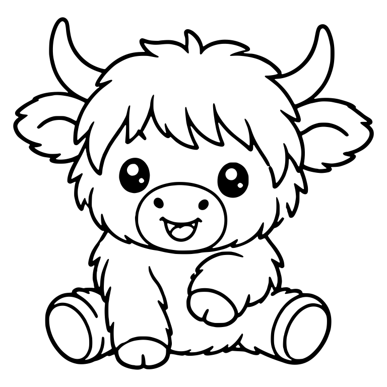 Sitting Highland Calf with Open Smile and Paw on Belly — free animal SVG cut file