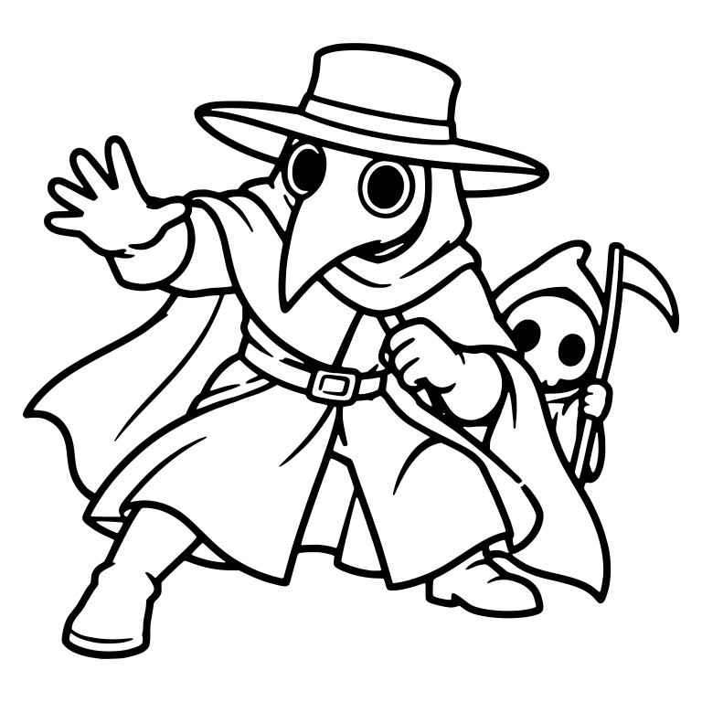 Plague Doctor Lunging with Little Reaper Behind — free characters SVG cut file