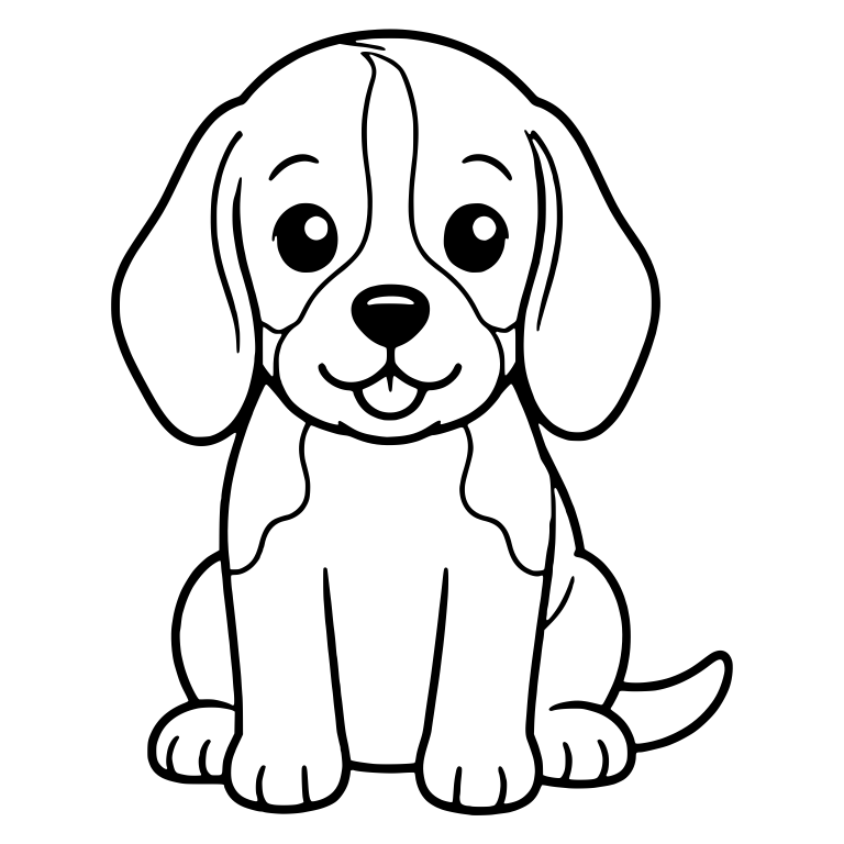 Sitting Beagle Puppy with Tongue Out and Chest Patches — free animal SVG cut file