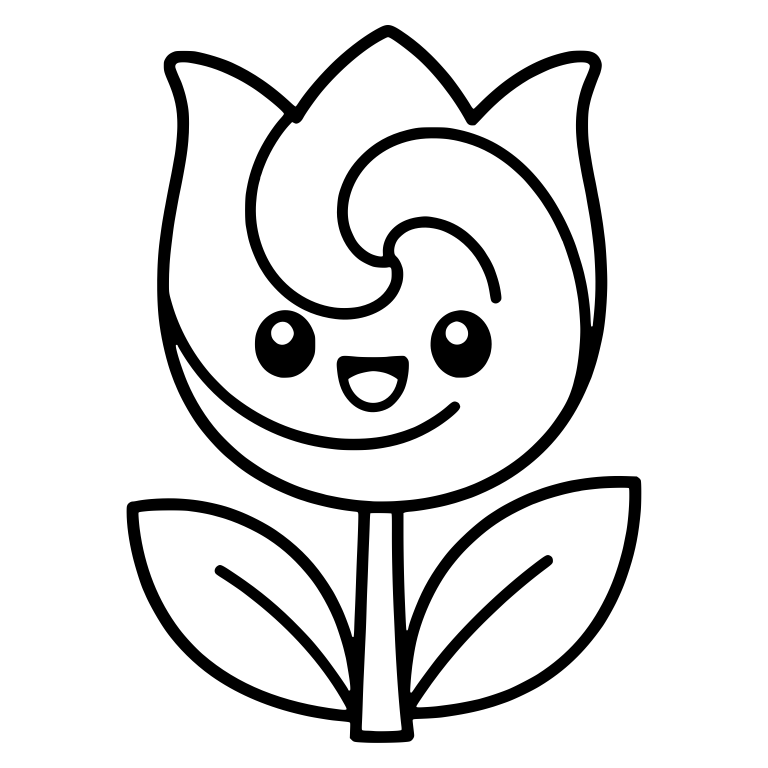 Happy Tulip With Swirled Petal And Two Leaves — free floral SVG cut file