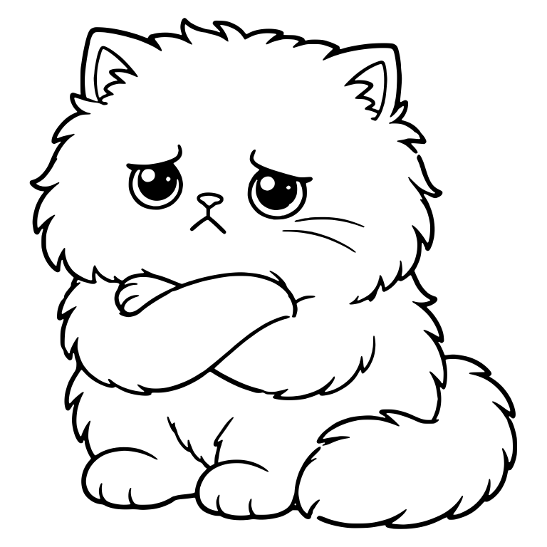 Grumpy Persian Kitten Sitting With Crossed Arms — free animal SVG cut file