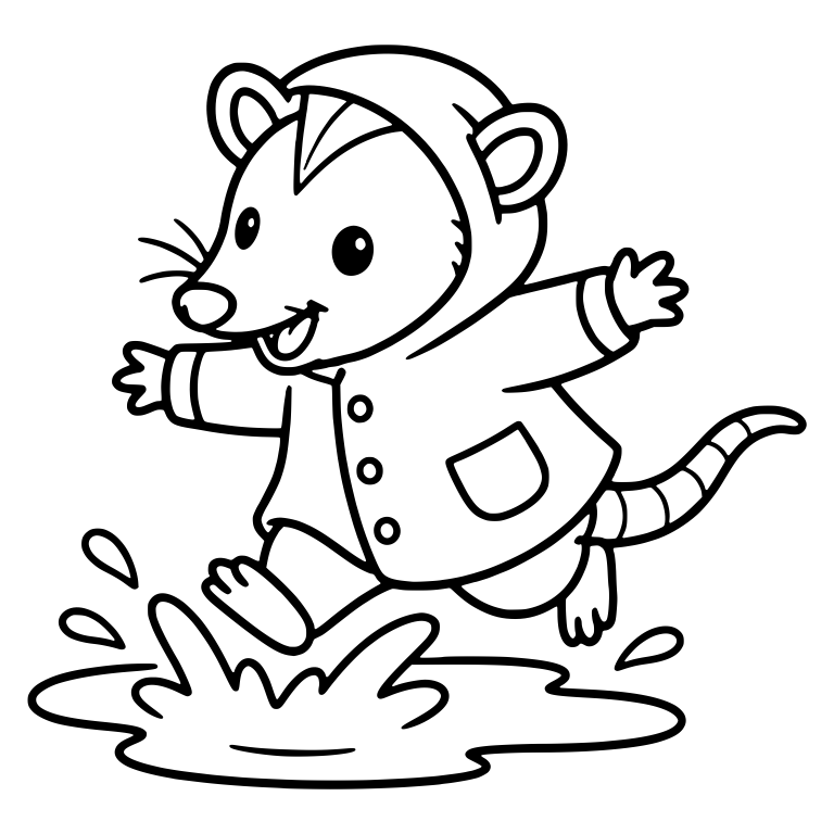 Opossum in Raincoat Splashing in a Puddle — free animal SVG cut file