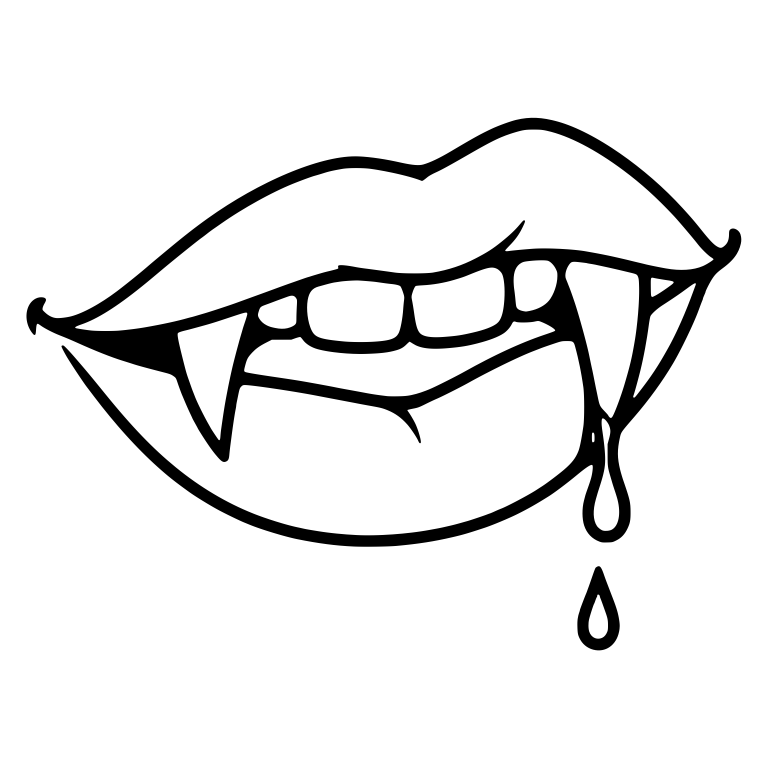 Tilted Vampire Lips With Right Fang Blood Drip — free fantasy-creature SVG cut file