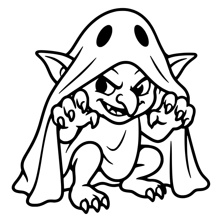 Crouching Goblin Under a Ghost Sheet with Clawed Hands — free fantasy-creature SVG cut file