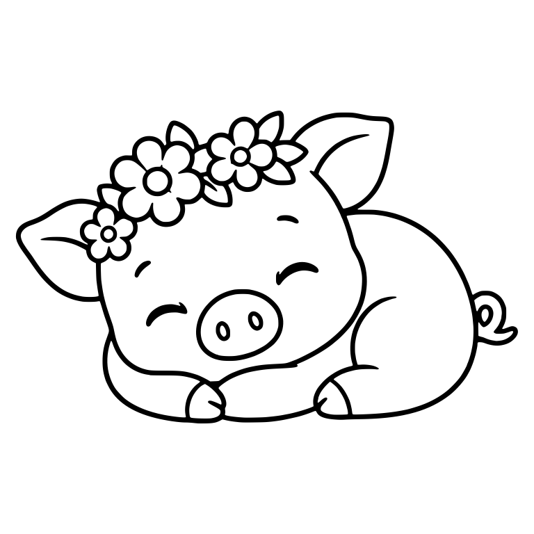 Sleepy Piglet Lying Down in a Flower Crown — free animal SVG cut file