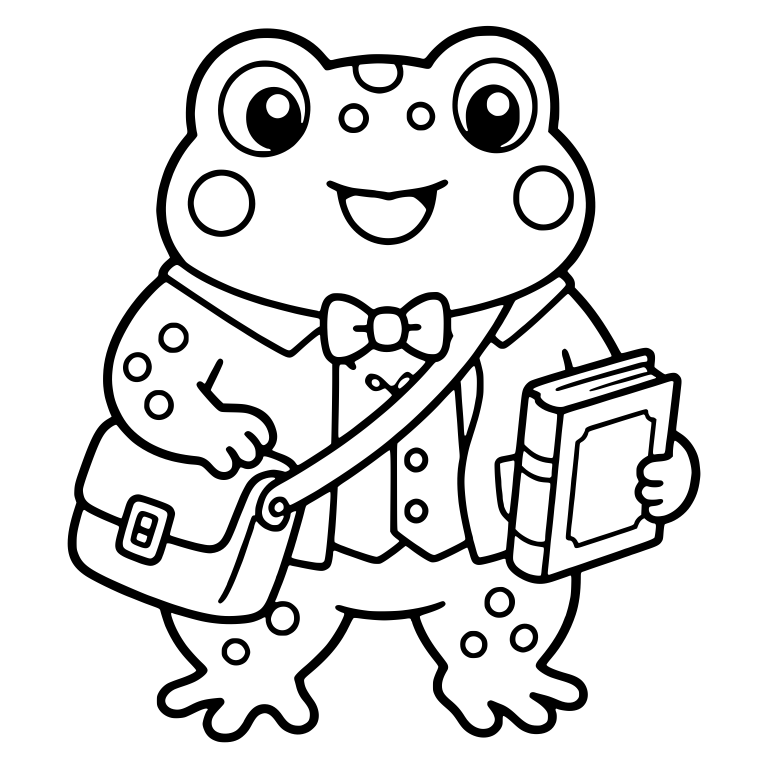 Spotted Frog Scholar With Messenger Bag and Book — free animal SVG cut file