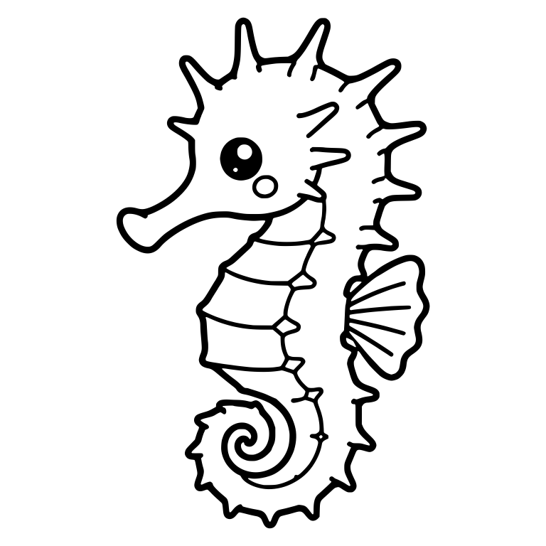 Spiny Seahorse Facing Left With Cheek Circle and Spiky Tail — free animal SVG cut file