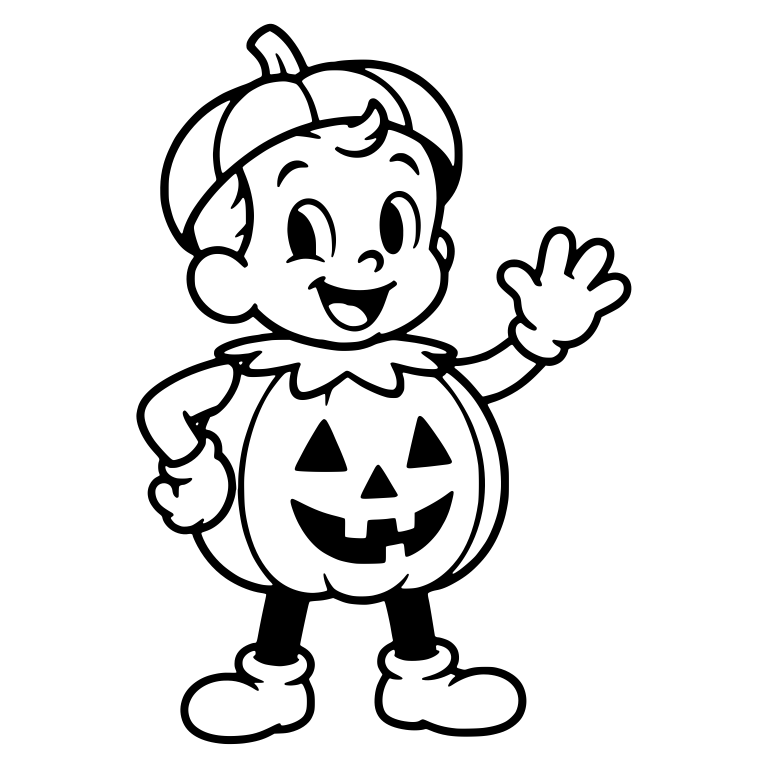 Retro Boy in Pumpkin Costume Waving — free characters SVG cut file