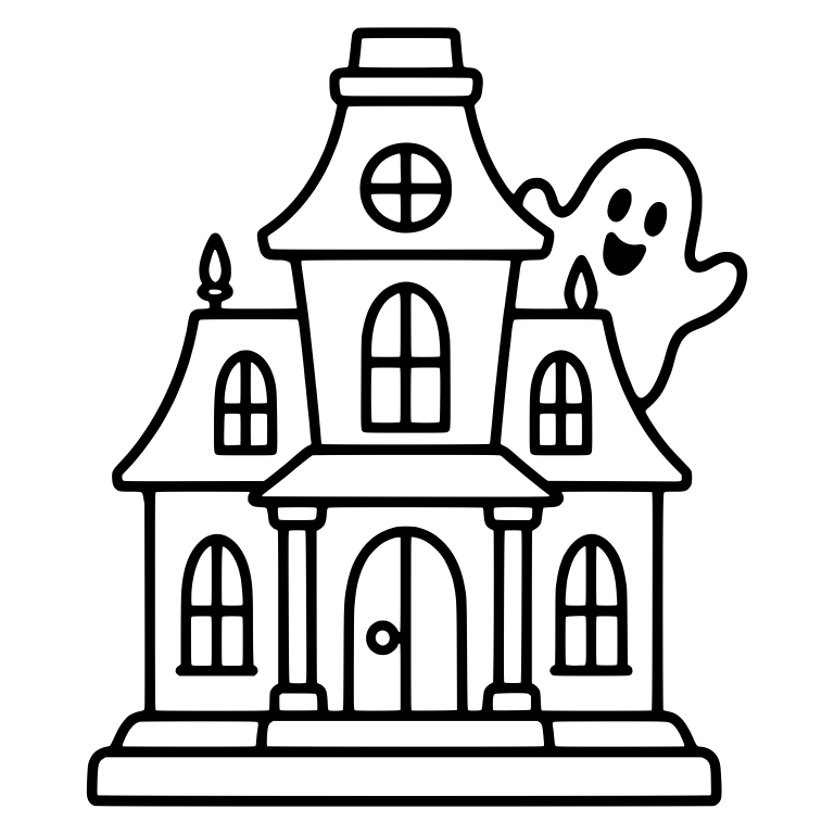Haunted Mansion With Smiling Ghost and Round Window — free objects SVG cut file