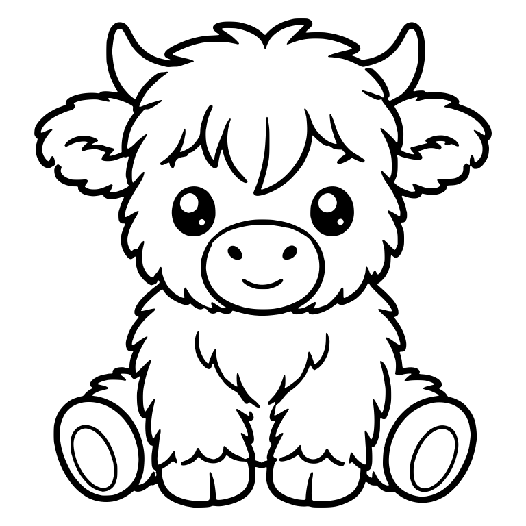 Sitting Highland Calf with Shaggy Fringe and Smile — free animal SVG cut file