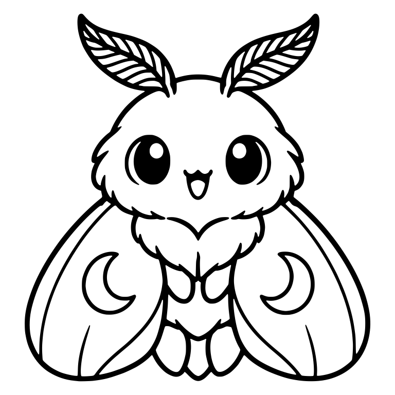 Fluffy Moth with Leaf Antennae and Crescent Wing Marks — free insect SVG cut file