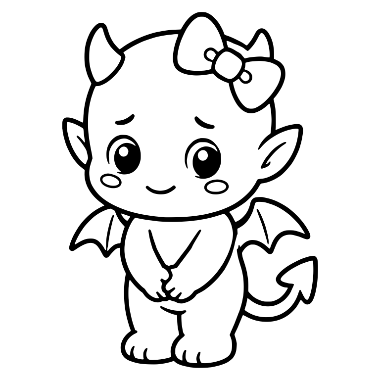Shy Little Devil With Hair Bow and Clasped Hands — free fantasy-creature SVG cut file
