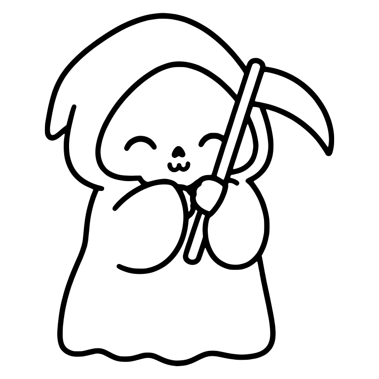 Happy Reaper Hugging Scythe With Closed Eyes — free characters SVG cut file