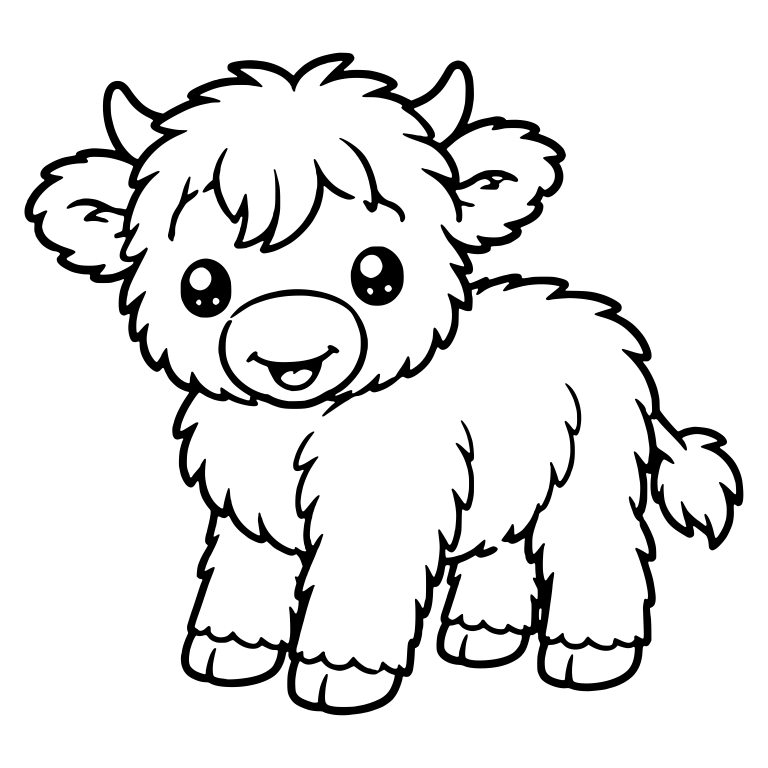 Standing Highland Calf with Open Smile and Tail Tuft — free animal SVG cut file