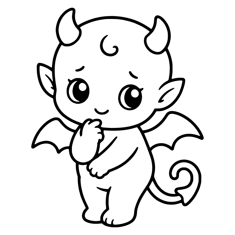 Shy Baby Devil With Hand at Chin and Curly Tail — free fantasy-creature SVG cut file