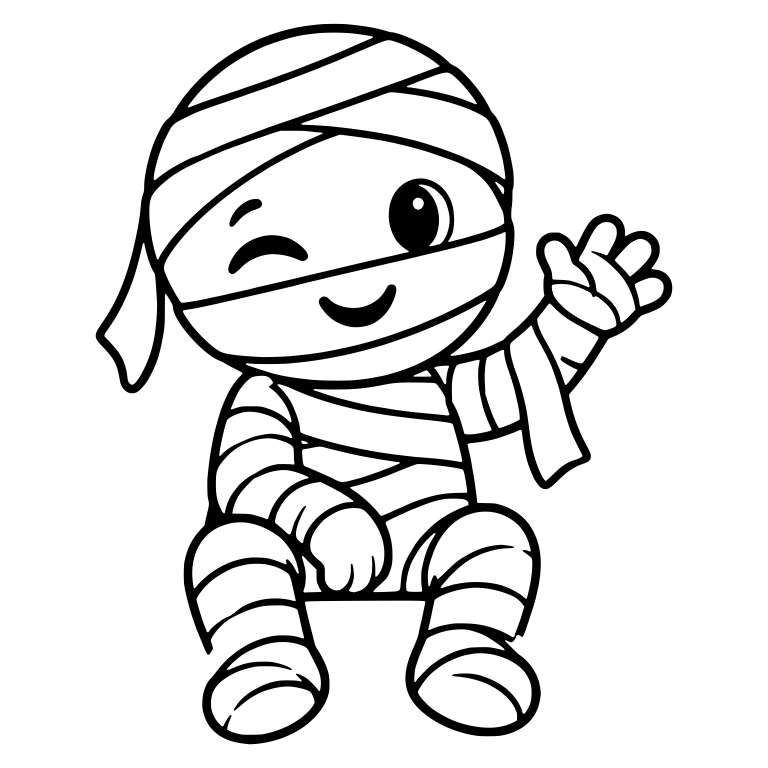 Winking Mummy Waving With Dangling Arm Bandage — free fantasy-creature SVG cut file