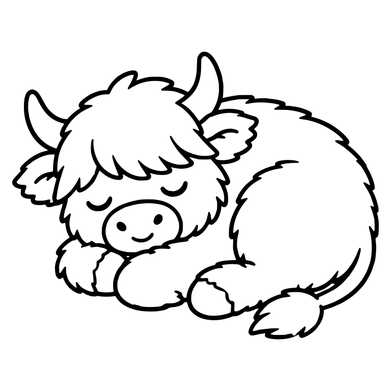 Curled Up Sleeping Highland Cow With Tucked Tail — free animal SVG cut file