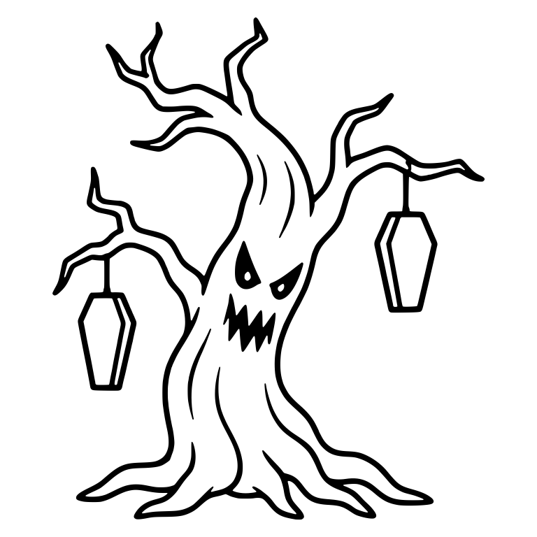 Twisting Fanged Tree with Two Plain Coffins — free fantasy-creature SVG cut file