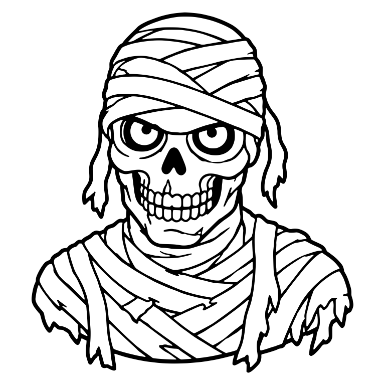 Grinning Skull Mummy Bust With Ragged Bandage Ends — free fantasy-creature SVG cut file