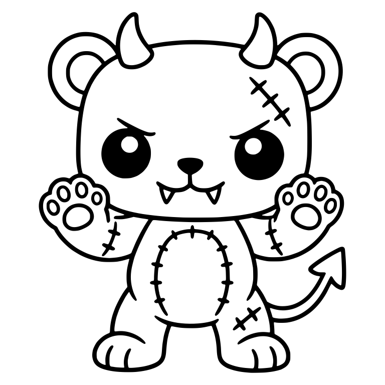 Stitched Devil Teddy Bear with Horns and Spade Tail — free animal SVG cut file