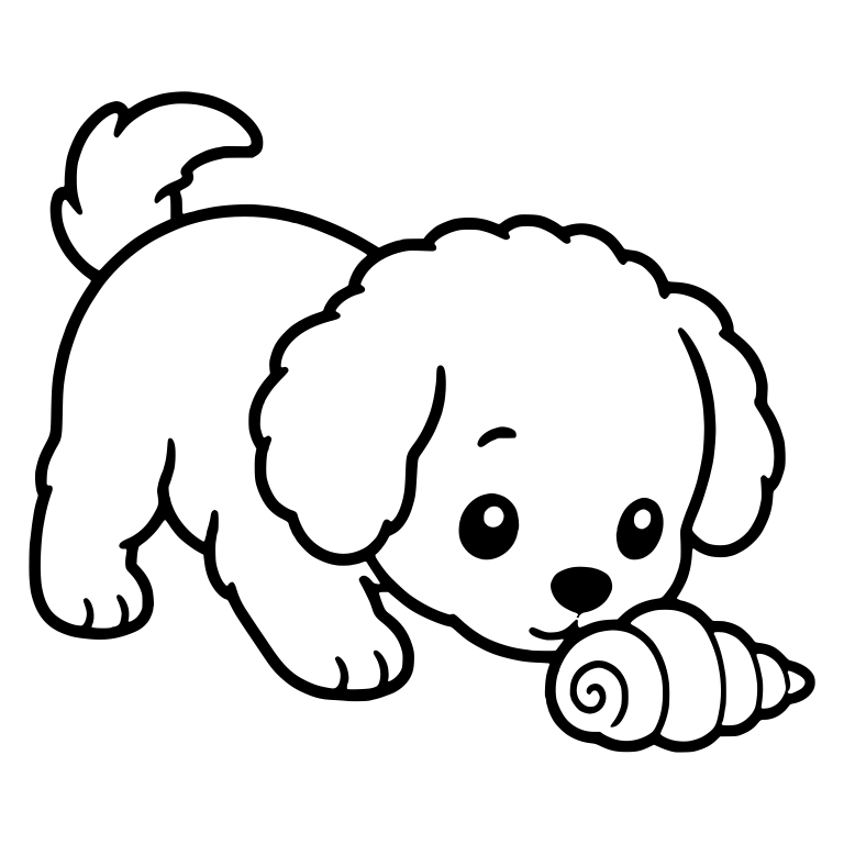 Curious Puppy Sniffing Spiral Seashell — free animal SVG cut file