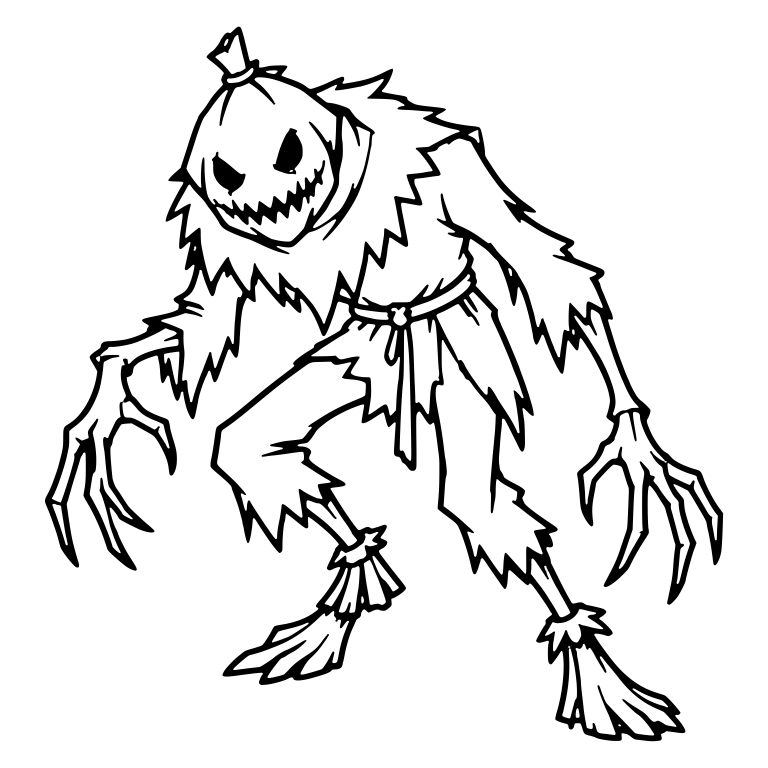 Hunched Pumpkin-Head Scarecrow With Tattered Straw Clothes — free characters SVG cut file