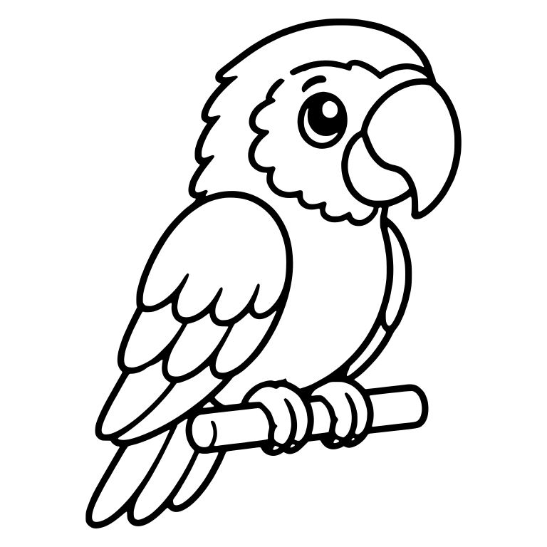 Macaw on Perch Glancing Up with Fluffy Cheek Feathers — free animal SVG cut file