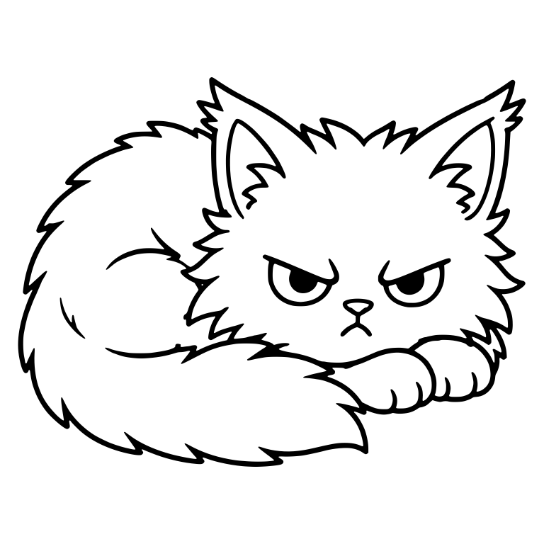 Cranky Fluffy Kitten Lying Curled Up — free animal SVG cut file