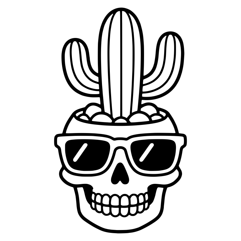 Skull Planter in Sunglasses With Saguaro Cactus — free skeleton SVG cut file