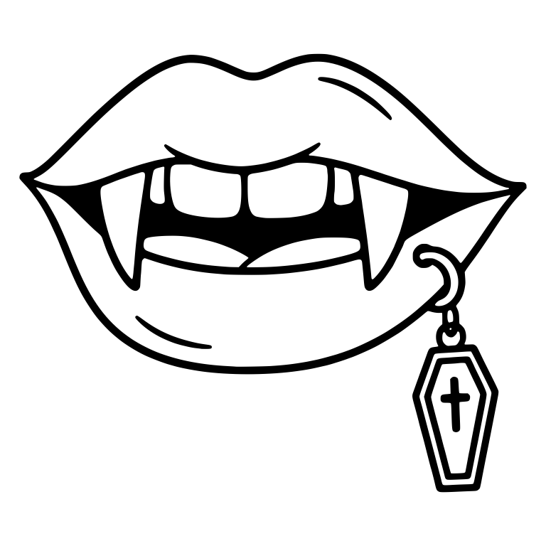 Vampire Mouth with Coffin Charm Hanging from Lip Ring — free fantasy-creature SVG cut file