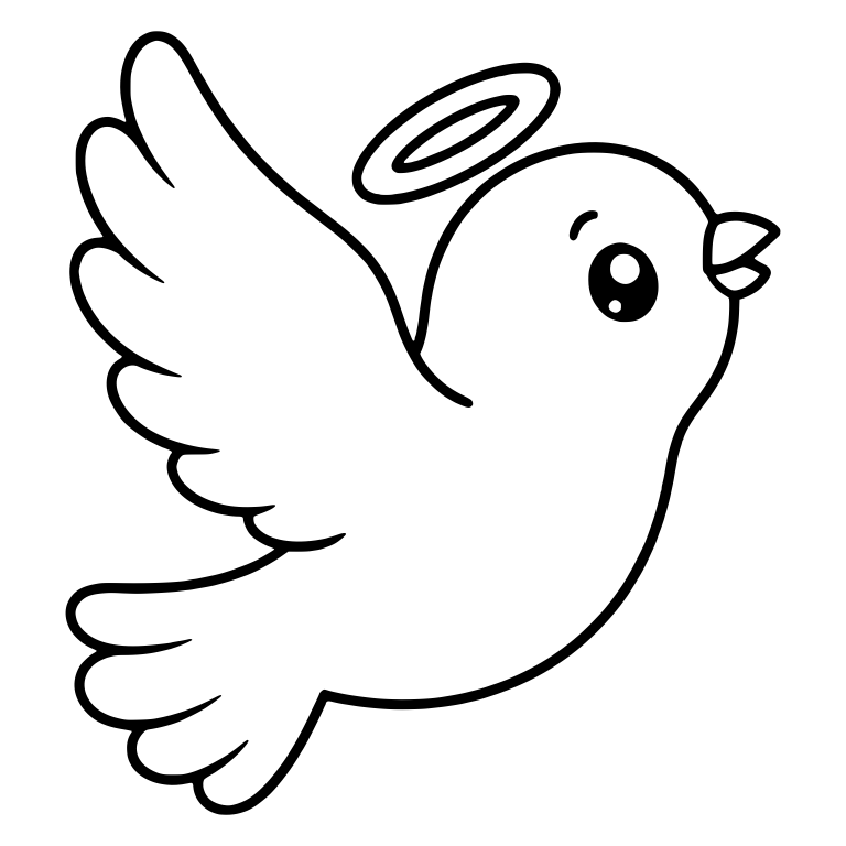 Flying Angel Dove Facing Right with Tilted Halo — free animal SVG cut file
