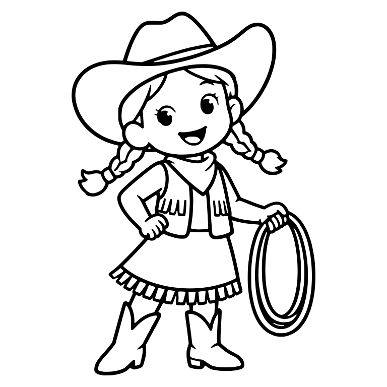 Cowgirl With Braids Holding a Lasso Rope — free characters SVG cut file