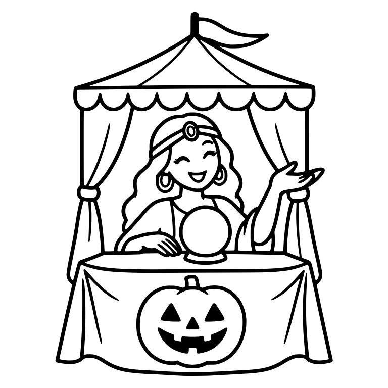 Fortune Teller at Halloween Booth with Crystal Ball — free characters SVG cut file