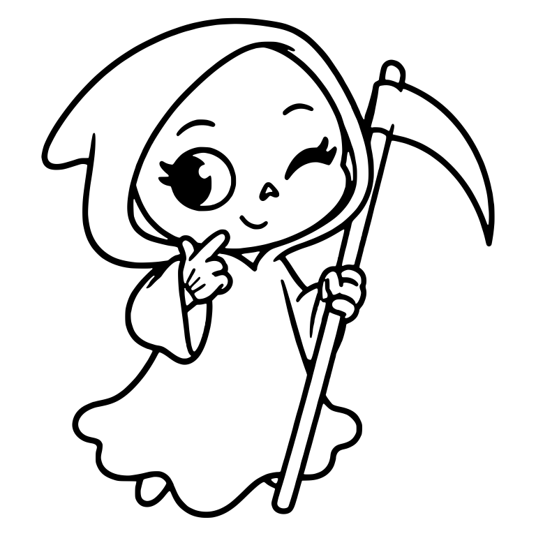 Sassy Grim Reaper Winking With Scythe And Finger Point — free characters SVG cut file