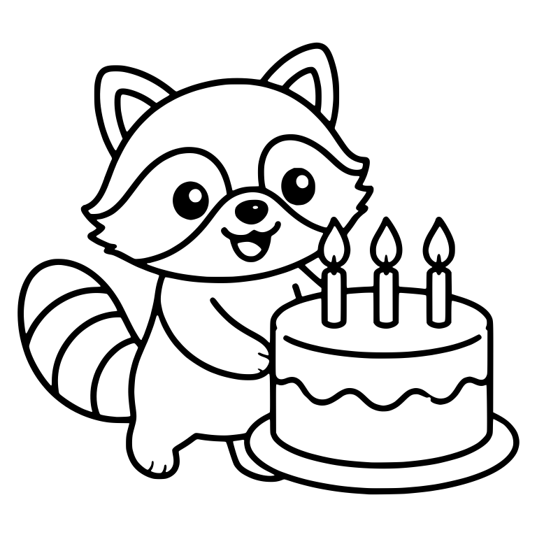 Raccoon Beside Birthday Cake with Three Candles — free animal SVG cut file