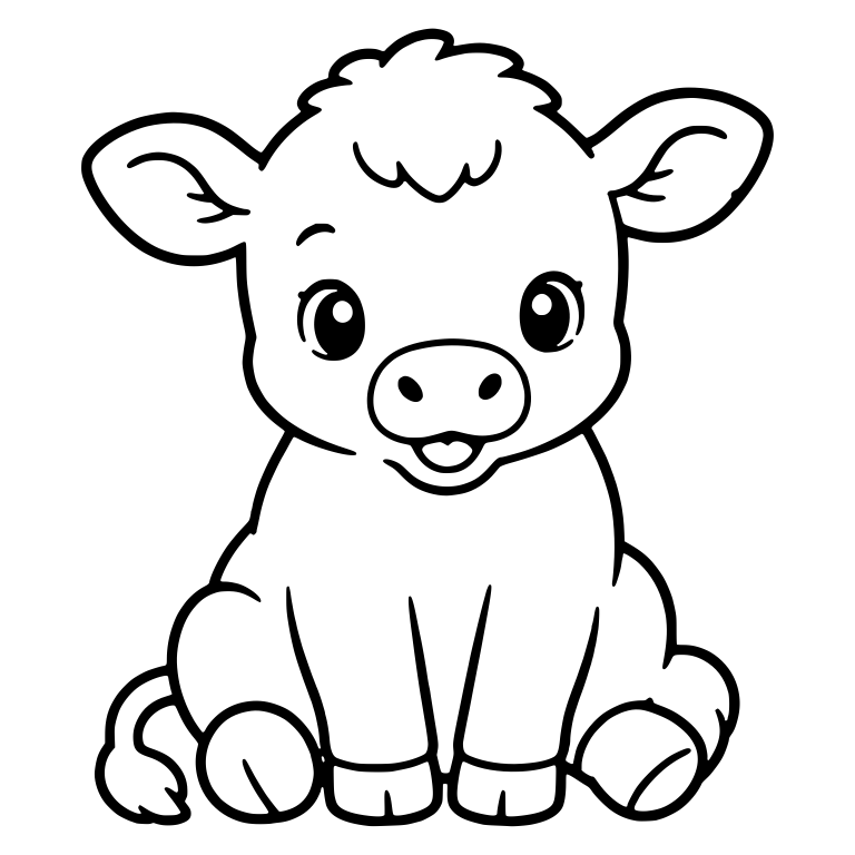 Sitting Calf With Cheerful Smile and Curled Tail — free animal SVG cut file