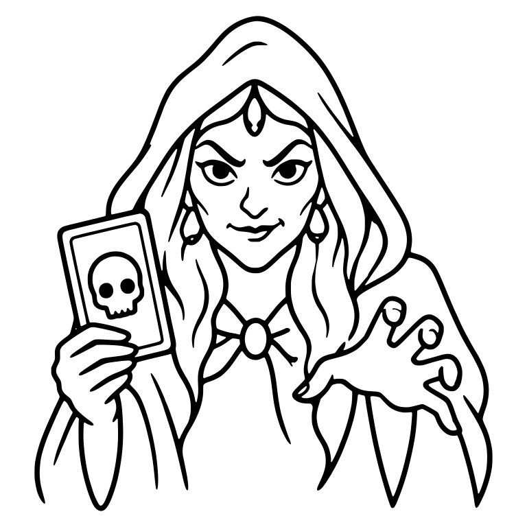 Hooded Fortune Teller Holding Skull Tarot Card — free characters SVG cut file