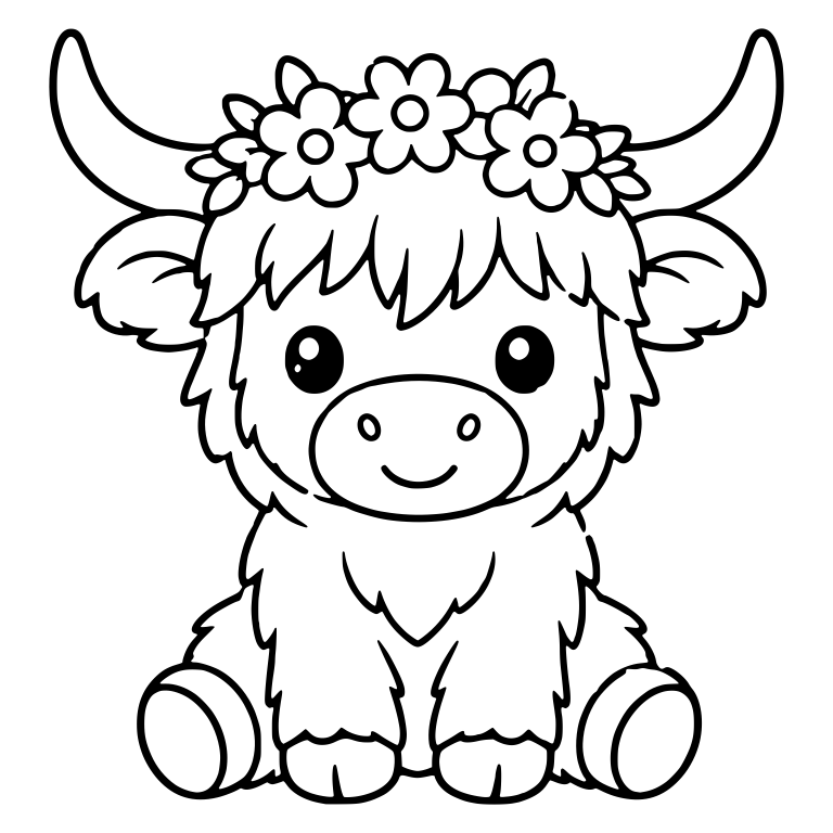 Sitting Highland Cow with Flower Crown and Long Horns — free animal SVG cut file