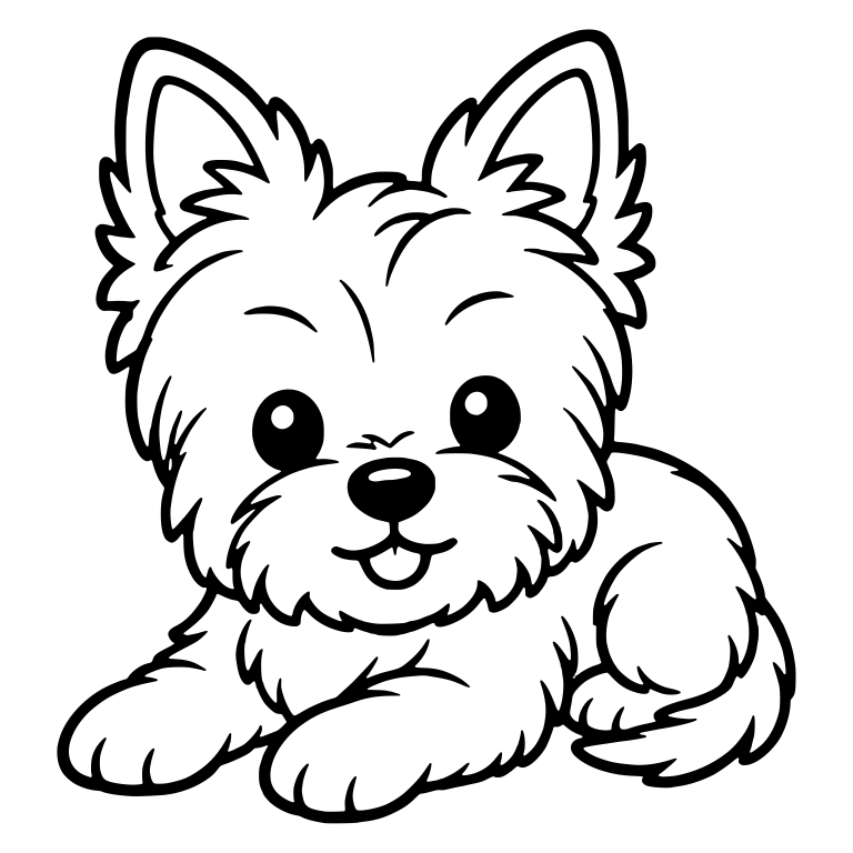 Lying Yorkie Puppy With Open Smile and Curled Tail — free animal SVG cut file
