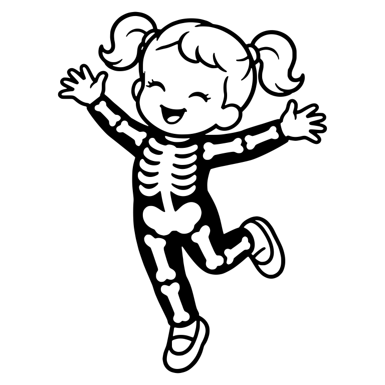 Girl in Skeleton Costume Jumping With Pigtails — free characters SVG cut file