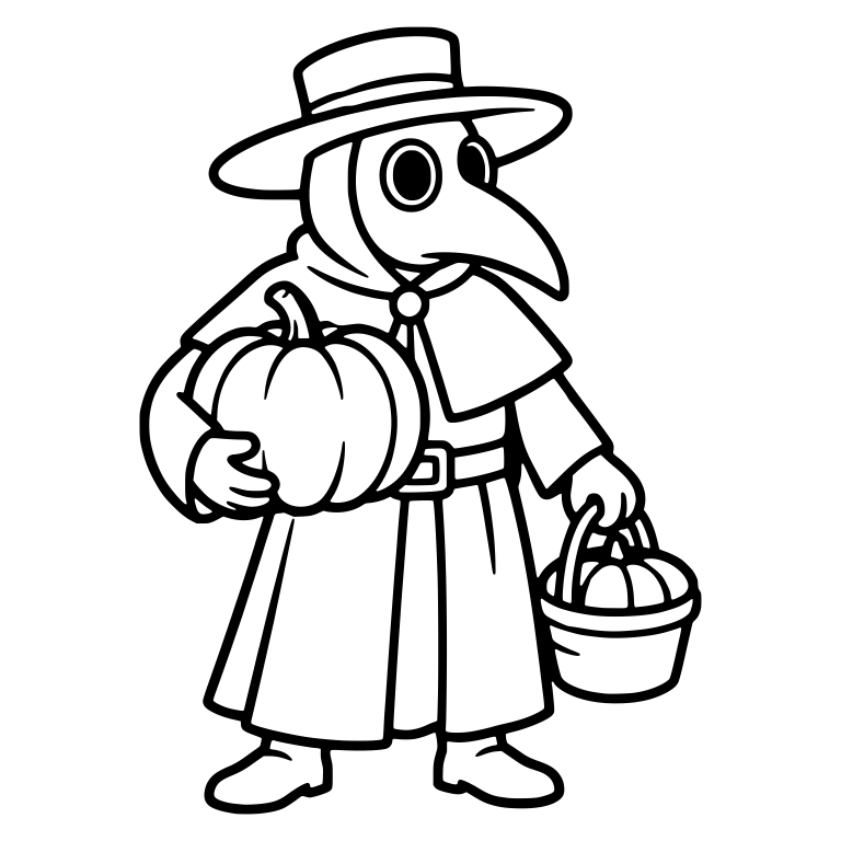 Plague Doctor Carrying Pumpkin and Small Basket — free characters SVG cut file
