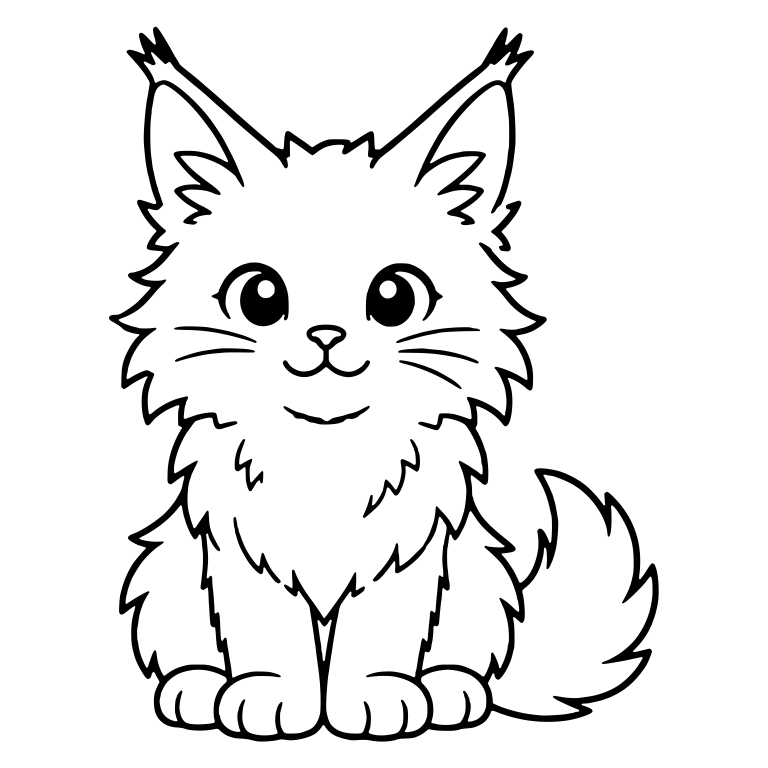 Fluffy Maine Coon Kitten Sitting With Tail on Right — free animal SVG cut file