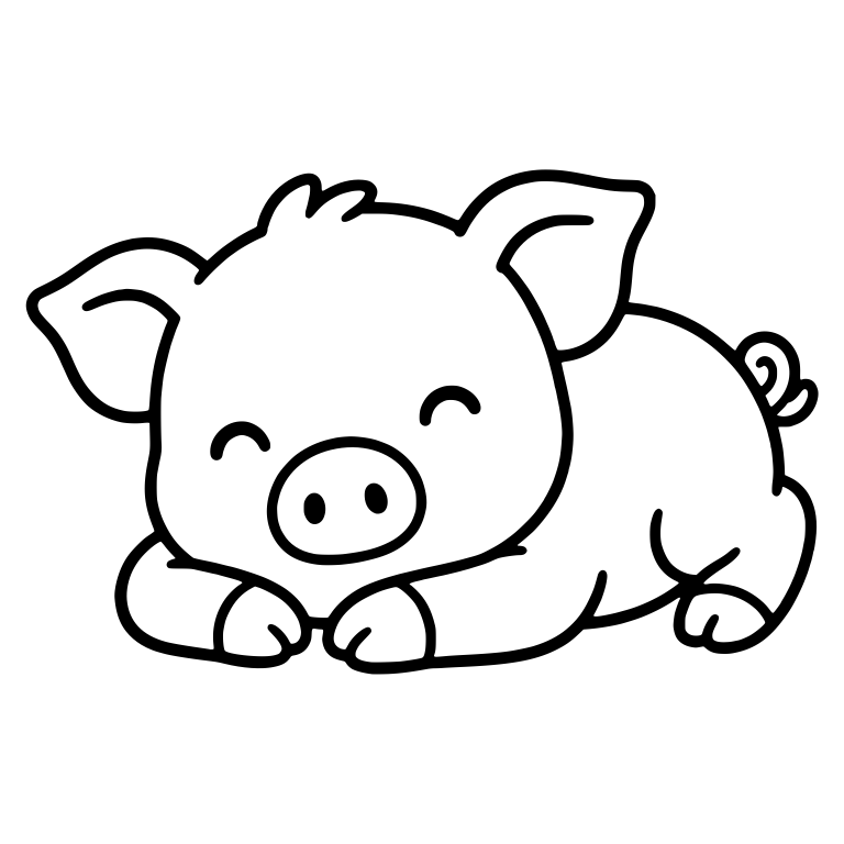Smiling Piglet Lying on Tummy with Paws Forward — free animal SVG cut file